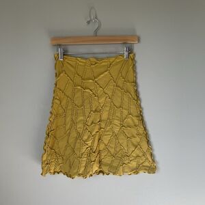 Haystacks Boho Patchwork Midi Skirt Made in Michigan Mustard Yellow Size Small